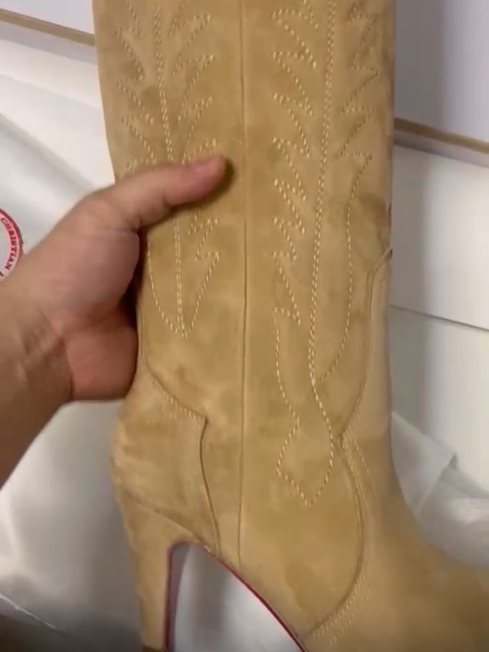 Tan Suede Over-the-Knee Pointed-Toe Boots - Picture 3 of 3